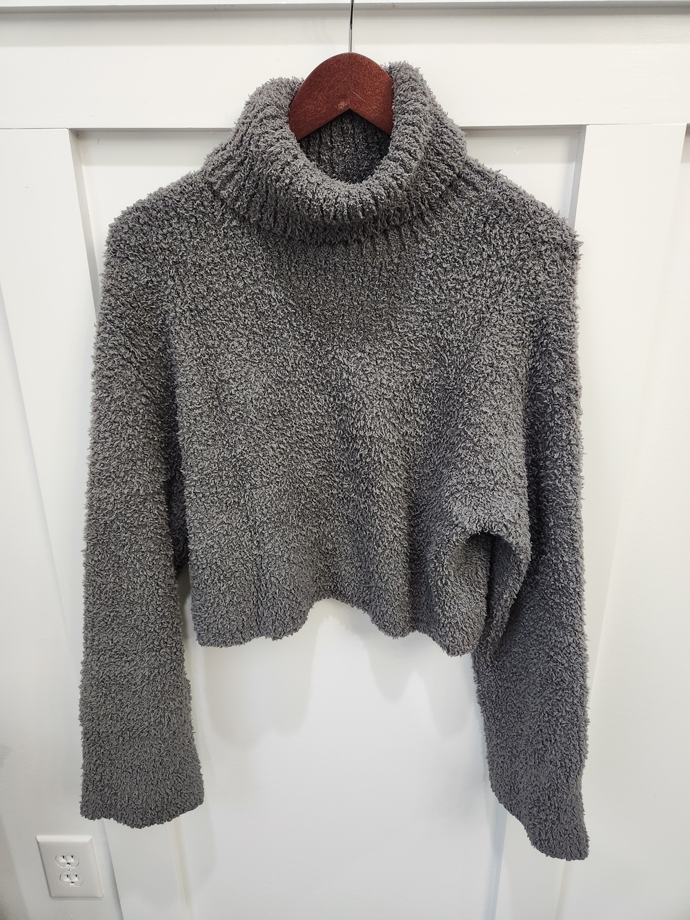 aerie Gray Plush Cropped Turtleneck Sweater